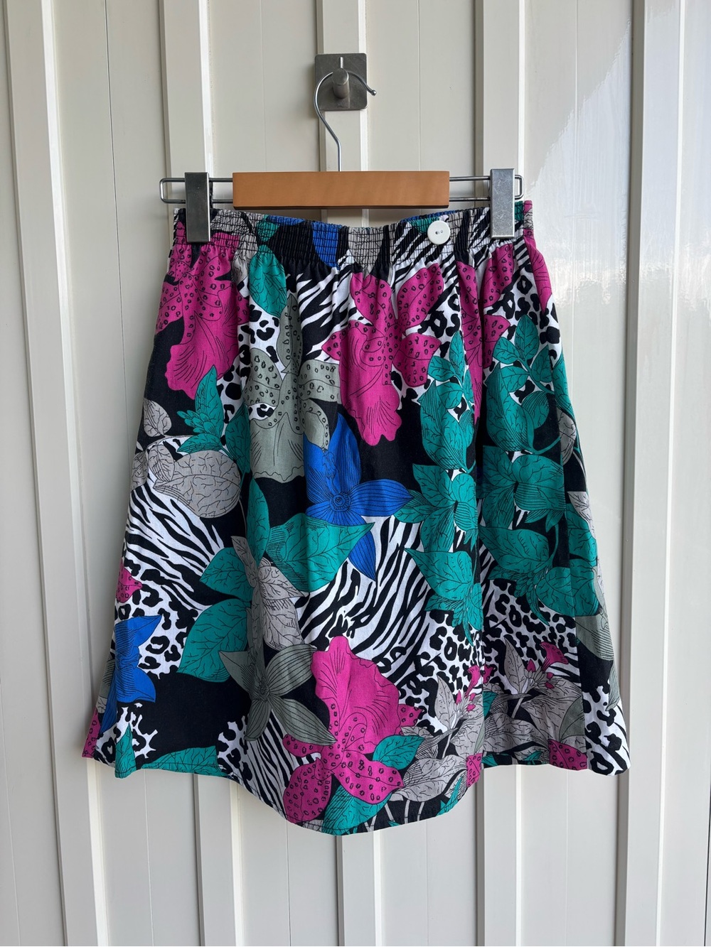 Floral Zebra Print A-Line Vintage Skort  - Teal & Fuchsia